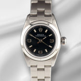 Rolex 25mm Oyster Perpetual Stainless Steel Black Dial Watch 67180