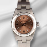 Rolex 25mm Oyster Perpetual Stainless Steel Salmon Dial Watch 67180
