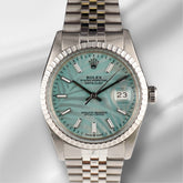 Rolex 36mm Datejust Steel Engine-Turned Jubilee Blue Motif Dial Watch 16030