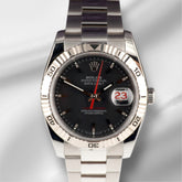 Rolex 36mm Datejust Turn-O-Graph Steel White Gold Black Dial Men's Watch 116264