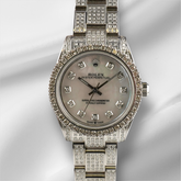 Rolex 31mm Oyster Perpetual 8ct Iced Out Diamonds White Mop Steel Watch 177200
