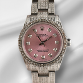 Rolex Oyster Perpetual 31mm Midsize ICED 8ct Diamonds Pink Steel Watch 177200