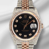 Rolex 36mm Datejust 18k Rose Gold/Steel 10ct Iced Out Black Dial Watch 116231