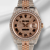 Rolex 36mm Datejust 18k Rose Gold/Steel 16ct Iced Out Roman Diamond Dial 116231
