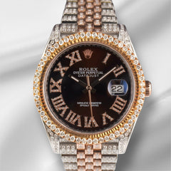 Rolex 41mm Datejust 18k Rose Gold/Steel Iced 10ct Diamonds Men's Watch 126331