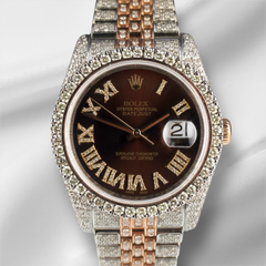 Rolex 36mm Datejust 18k Rose Gold/Steel Iced out 16ct Diamonds Roman Dial 116201