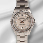 Rolex 26mm Oyster Perpetual 2ct Natural Diamonds White Pearl Dial Watch 176200