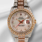 Rolex 36mm Datejust 18k RG/Steel 17ct Iced Out White Mop Diamond Dial 116231