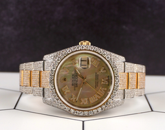 Rolex 36mm Datejust 18k YG/Steel 15ct Iced Out White Mop Diamond Dial 116203