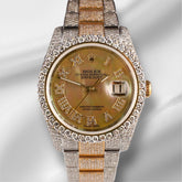 Rolex 36mm Datejust 18k YG/Steel 15ct Iced Out White Mop Diamond Dial 116203