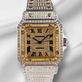 Cartier Santos 32mm Ladies YG Plated Watch Iced 10ct White Diamonds 2823