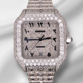 Cartier Santos 40mm Large Steel Arabic Iced 20ct Diamonds SOLITAIRE Men's Watch