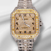 Cartier 40mm Santos Large 2-Tone Watch Roman Iced 20ct Diamonds SOLITAIRE Watch