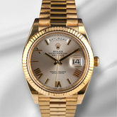 Rolex 40mm President Day-Date II 18K Yellow Gold Silver Roman Dial Watch 228238