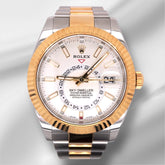 Rolex 42mm Sky-Dweller 18k Yellow Gold/Steel White Dial Mens Oyster Watch 326933