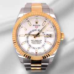 Rolex 42mm Sky-Dweller 18k Yellow Gold/Steel White Dial Mens Oyster Watch 326933