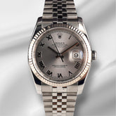 Rolex Datejust 36mm Steel White Gold Silver Roman Dial Mens Watch 116234