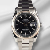 Rolex 36mm Datejust Steel White Gold Black Dial Oyster Men's Watch 116234