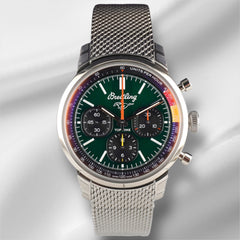 Breitling 41mm Chronograph Top Time Ford Mustang Steel Green Dial Watch AB0176