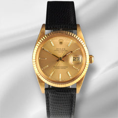 Rolex 34mm Date 18k Yellow Gold Champagne Dial Vintage Men's Watch 15038