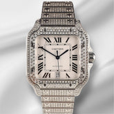 Cartier Santos Large 40mm 7ct Iced out Silver Dial Automatic Watch 4072