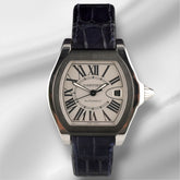Cartier 46mm Roadster S Silver Dial Black Strap Steel Unisex Watch 3312