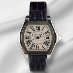 Cartier 46mm Roadster S Silver Dial Black Strap Steel Unisex Watch 3312