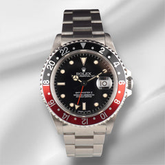 Rolex 40mm GMT MasterII Coke Black/Red Bezel Steel Black Dial Mens Watch 16710