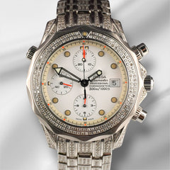 Omega 42mm Seamaster Chronograph 6ct Iced Out White Dial Men's Watch 2598.20