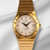 Omega 35mm Constellation 18k Yellow Gold Ivory Diamond Dial Watch 1104.35.00