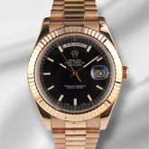 Rolex 41mm President Day-Date II Rose Gold Black Dial Men's Watch 218235