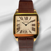Cartier 35mm Santos Dumont 18k Yellow Gold Roman Dial Leather Watch W2006851