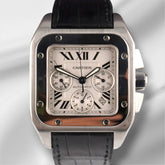 Cartier 42mm Santos 100 XL Silver Dial Chronograph Men's Watch 2740