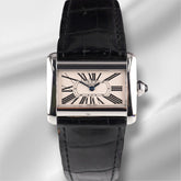 Cartier 32mm x 25mm Tank Divan Silver Dial Black Strap Steel Watch 2599