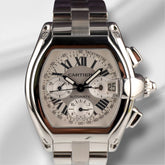 Cartier 43mm Roadster XL Chronograph Silver Dial Steel Men's Watch 2618