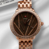 Michele 36mm Brown Dial .67ct Diamond Rose Gold Plated Ladies Watch MWW21B000113