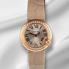 Cartier 30mm Ballon Blanc Rose Gold Diamond Bezel Silver Dial Ladies Watch 4162