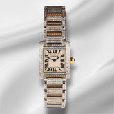 Cartier 25x20mm Tank Silver Dial 4ct Diamond Steel Ladies Watch 2384