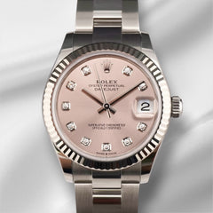 Rolex 31mm Datejust Steel White Gold Diamond Pink Dial Watch 278274