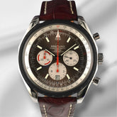 Breitling Navitimer Chronomatic Brown Dial Maroon Strap Steel Mens Watch A14360