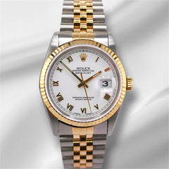 Rolex Datejust 36mm Stainless Steel & Yellow Gold White Roman Dial 16233