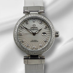 Omega 34mm De Ville Ladymatic Diamond Bezel MOP Dial Women's Watch
