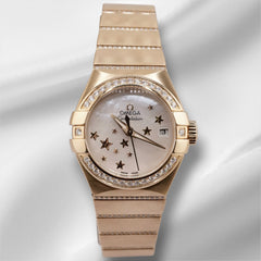 Omega 27mm Constellation White Mop Dial Gold Diamond Watch 123.55.27.20.05.002
