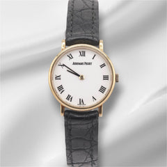 Audemars Piguet Banque 24mm Yellow Gold White Dial Leather Watch BA.77120.0.002
