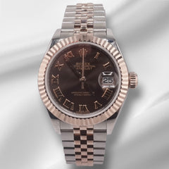 Rolex Datejust Lady 28mm SS & RG Chocolate Dial Fluted Jubilee Watch 279171