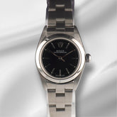 Rolex Oyster Perpetual 25mm Steel Black Dial Smooth Oyster Watch 76080 Papers