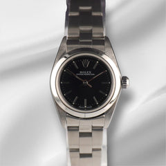 Rolex Oyster Perpetual 25mm Steel Black Dial Smooth Oyster Watch 76080 Papers
