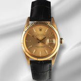 Rolex 34mm Date 18k Yellow Gold Champagne Dial Vintage Men's Watch 15038