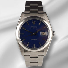Rolex 34mm Oyster Date Precision Steel Blue Dial Vintage Men's Watch 6694