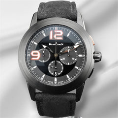 Blancpain 43MM Super Trofeo Leather Band Black Dial Men's Watch 560ST-11D30-52B